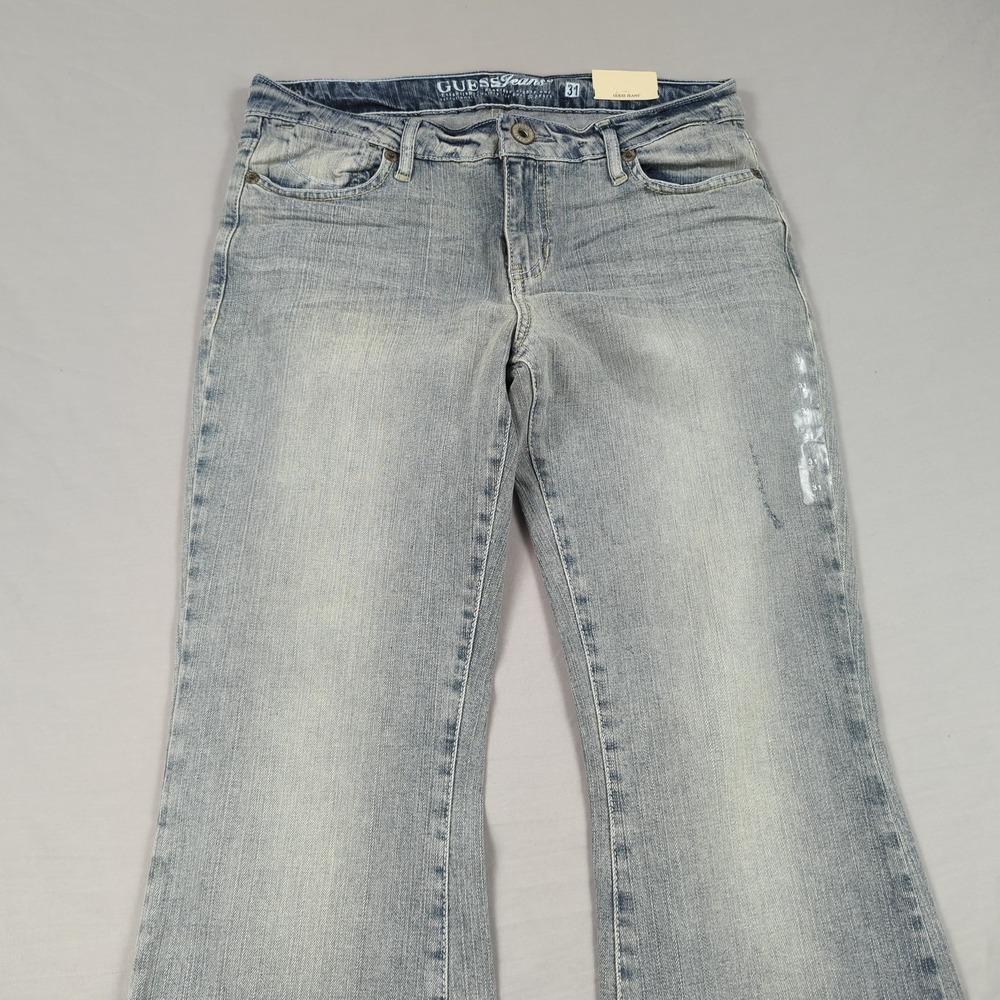 Guess Jeans Womens 31 Blue Flare Stretch Casual Faded Boho Hippie New - Picture 2 of 16